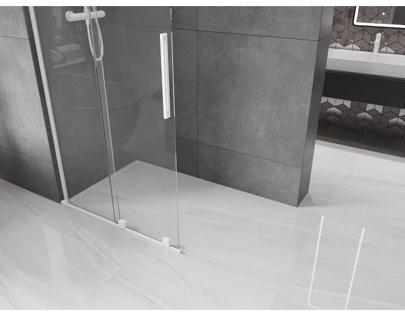 Mexen Velar L, posuvná sprchová zástena Walk-in 120 x 200 cm, 8mm číre sklo, biela matná, 871-120-003-03-20