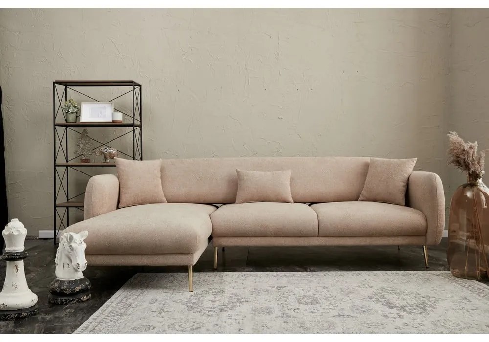 Béžová rohová pohovka (ľavý roh/s leňoškou) Simena – Balcab Home