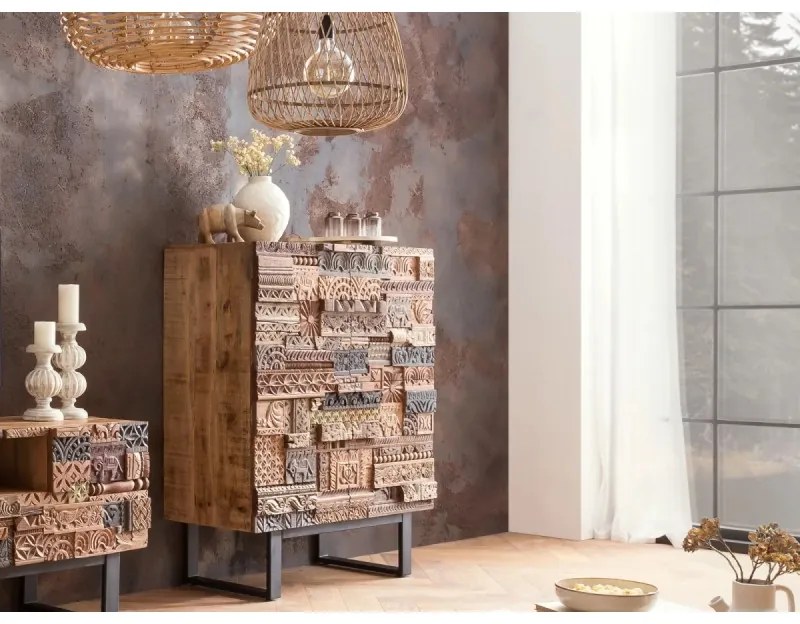 furniture-nabytek.cz - Masívna komoda Highboard v Grónsku z mangového dreva, lakovaná, hnedá