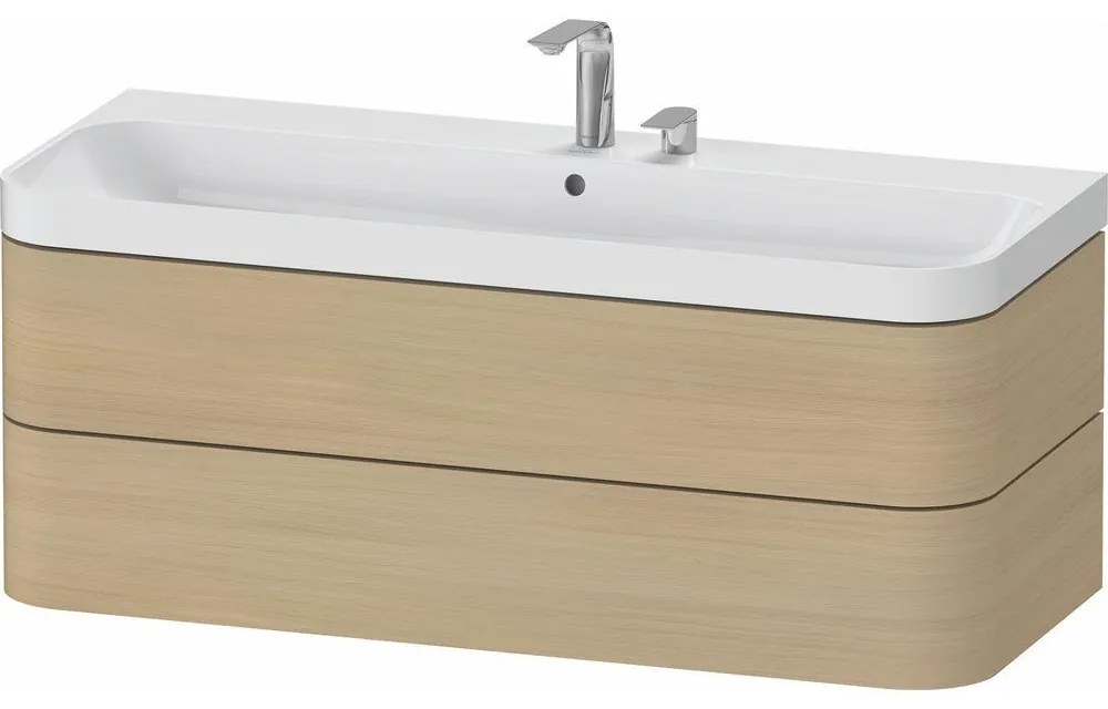 DURAVIT Happy D.2 Plus c-shaped závesná skrinka s nábytkovým umývadlom s dvomi otvormi, 2 zásuvky, 1175 x 490 x 480 mm, dub Mediterrane, HP4349E71710000