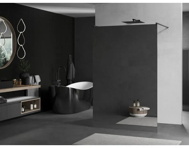 Mexen Kioto, sprchová zástena Walk-In 120 x 200 cm, 8mm sklo vzor zrkadlo, grafitový profil, 800-120-002-66-50