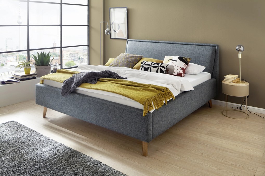 Čalúnená posteľ FRIEDA 180x200, modrá Barva: drevo