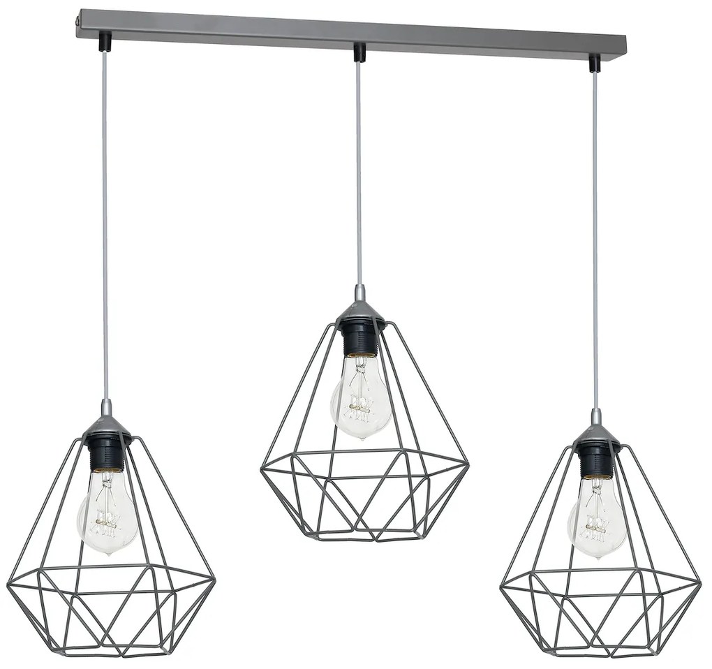 Závesné svietidlo Basket, 3x sivé drôtené tienidlo, gr