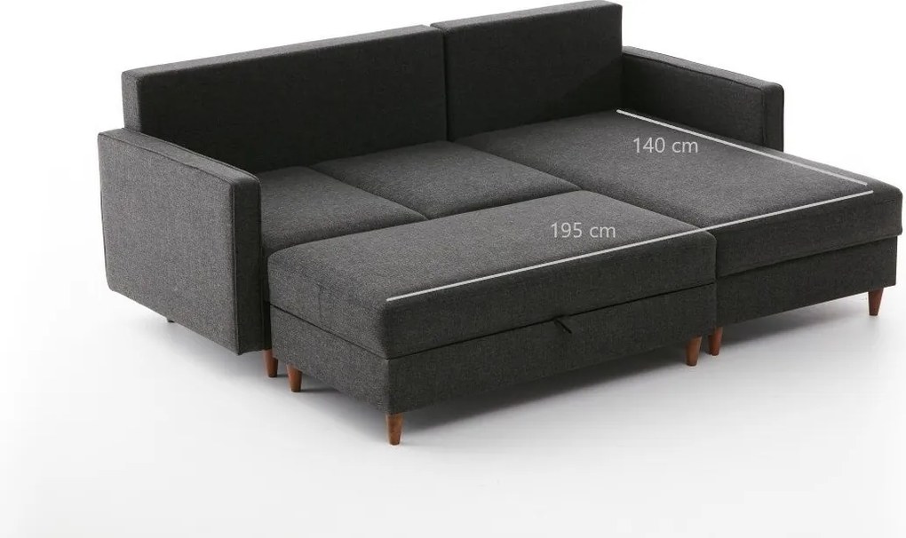 Rohová sedací souprava Eva 210 cm s taburetem antracitová pravá