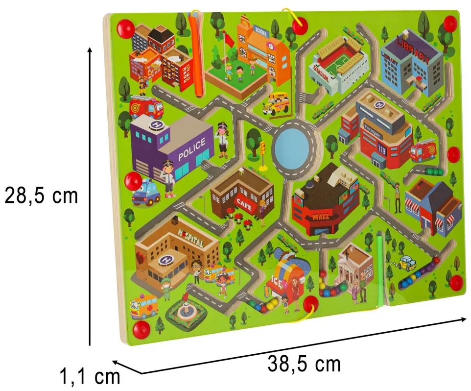 KIK Magnetické bludisko pre deti 3+ - drevená cestovná edukatívna hra, magnetická značka 2 hráči