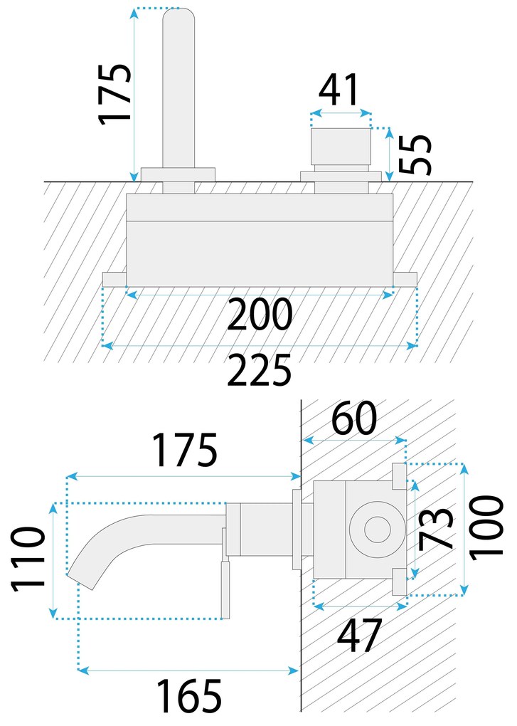 Rea Argon, umývadlová batéria pod omietku + montážny systém BOX, brúsená oceľ, REA-B3912