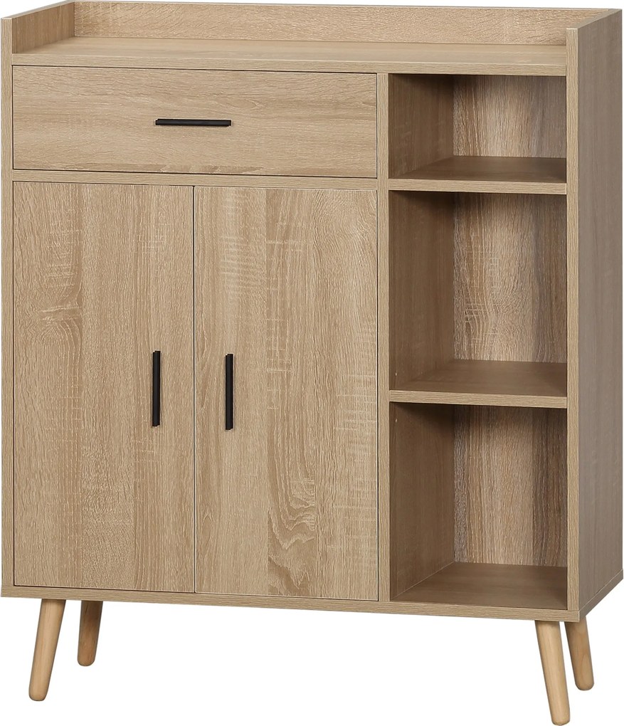 HOMCOM Moderný obývací systém so 2 dverami, 1 zásuvkou a 3 otvorenými policami pre kuchyňu, spálňu a vstupnú halu, proti prekopeniu 80x30x96,5 cm Prír