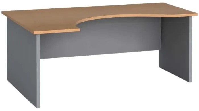 Rohový kancelársky pracovný stôl PRIMO FLEXI, zaoblený 180x120 cm, sivá / buk, ľavý