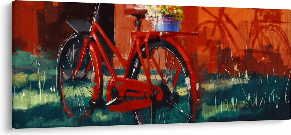 Obraz červeného kolesa, akrylová maľba (120x50 cm)