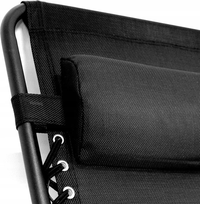 GARDEN LINE Záhradné skladacie ležadlo s podložkou, vreckom a opierkou hlavy LEZ5934 čierne