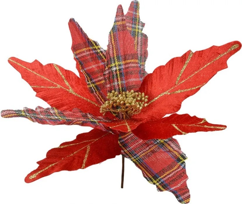 Červeno-zlatá dekorácia kvetina vianočná hviezda Poinsettia - Ø 39*24 cm