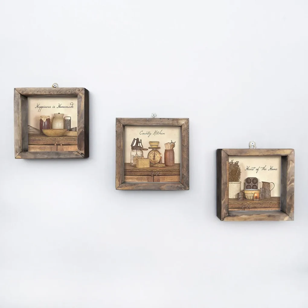 Súprava nástenných obrazov Countries 15x15 cm 3 ks béžová