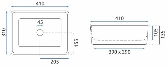 REA-U0952 - Umývadlo na dosku ANITA MINI 31x41 cm keramika/lesklá biela