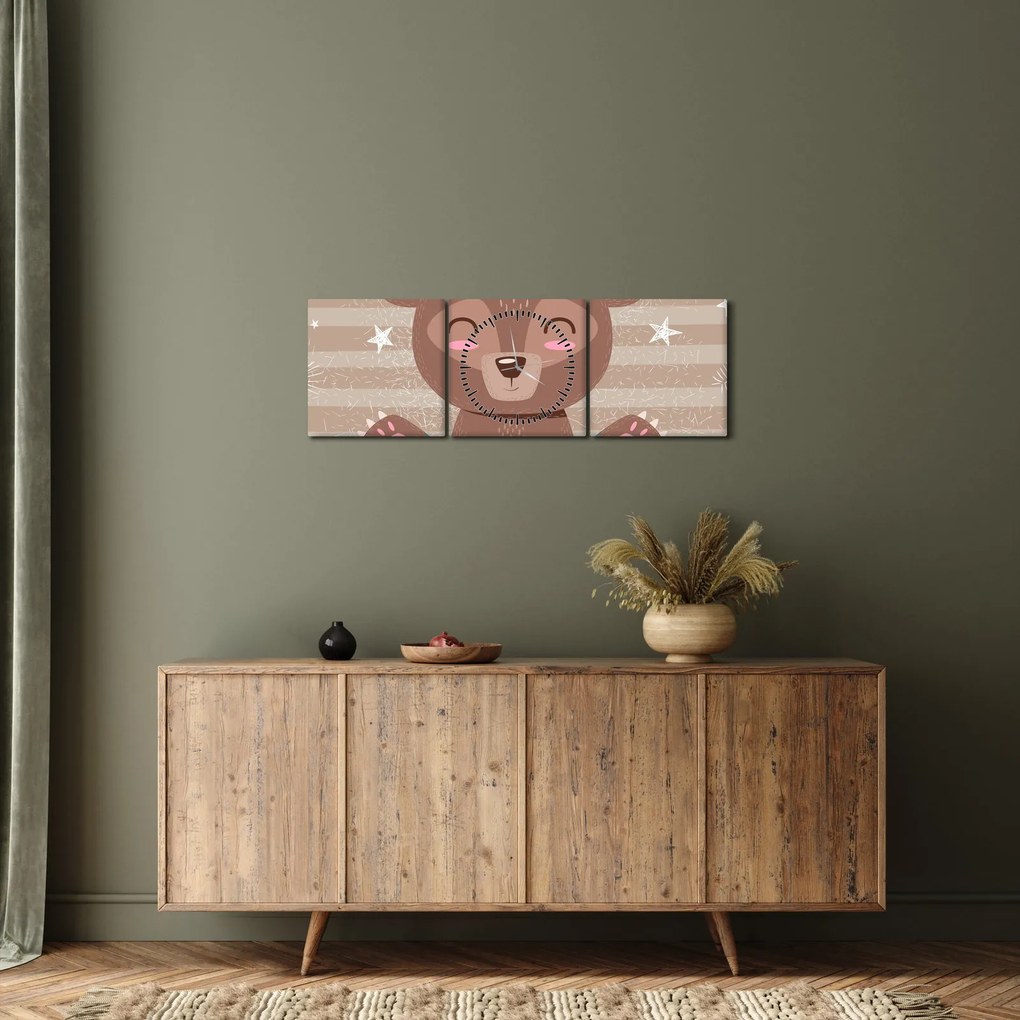 Obraz - Milujúci medvedík (s hodinami) (90x30 cm)