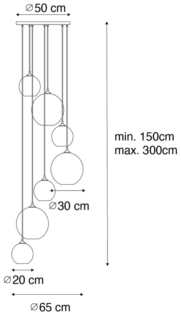 Art Deco závesné svietidlo mosadz s modrým sklom okrúhle 7-svetlo - Sandra