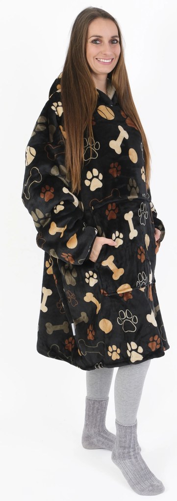 Baránková mikina mikroplyš – Psie labky čiernej veľkosť L