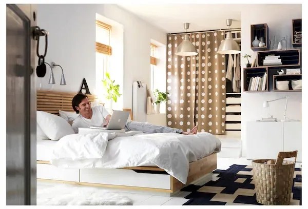 IKEA MANDAL Rám postele, opierka hlavy, breza/biela, 140 cm manželská