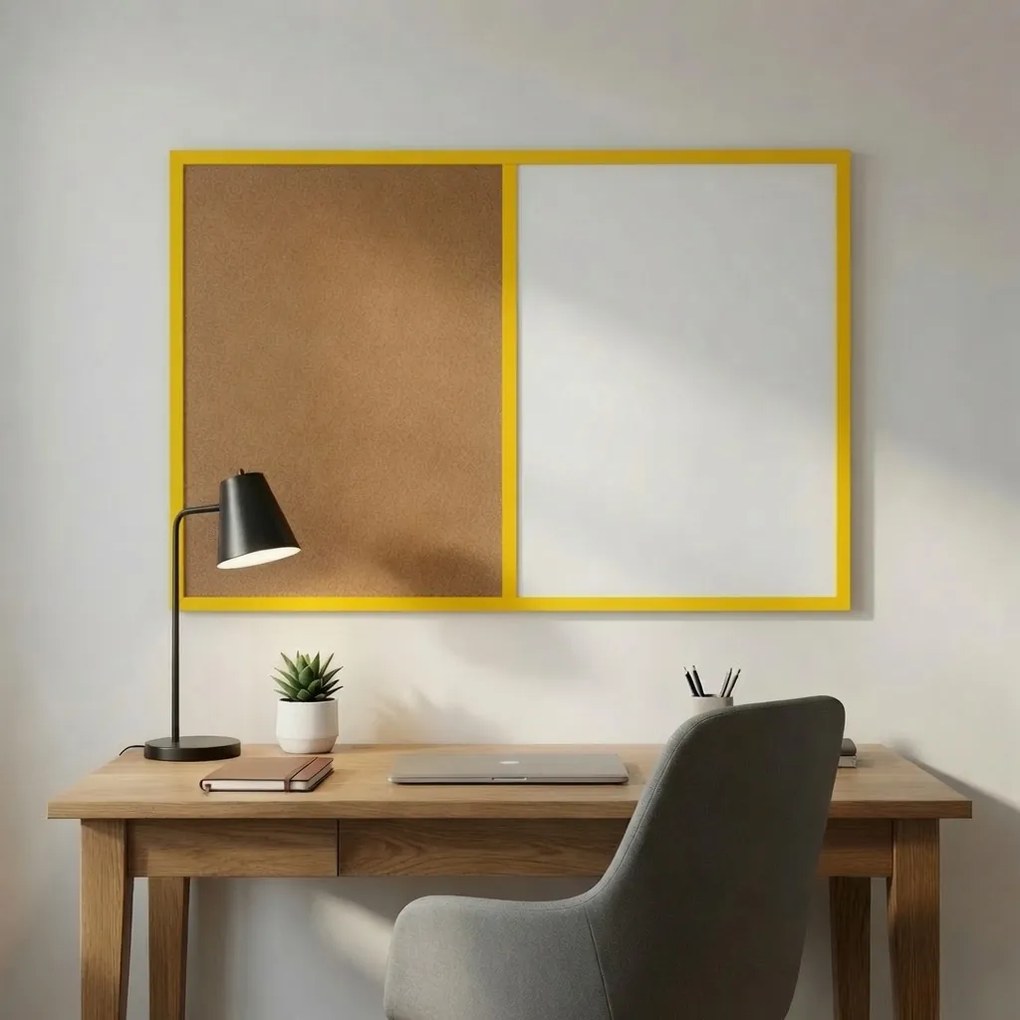 Toptabule.sk Kombinovaná tabuľa biela v žltom drevenom ráme COLOR 120x90 cm