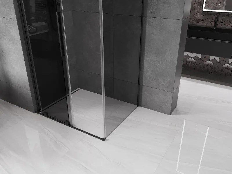 Mexen Velar L, sprchový kút s posuvnými dverami 120 x 75 cm, 8mm šedé sklo, čierna matná, 871-120-075-43-70