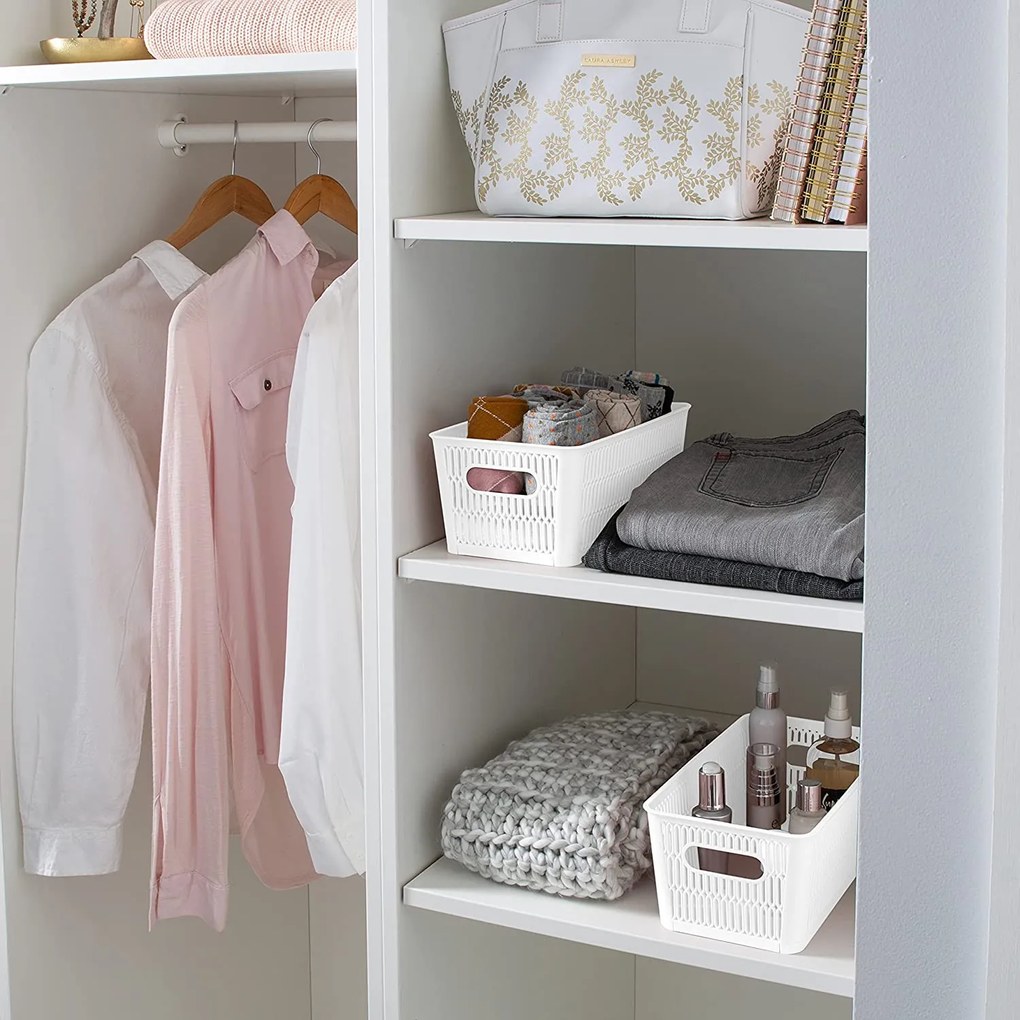 Orion M - Univerzálny košík NESTA, výsuvné klapky na stohovanie, biely 29 x 17 x 12 cm