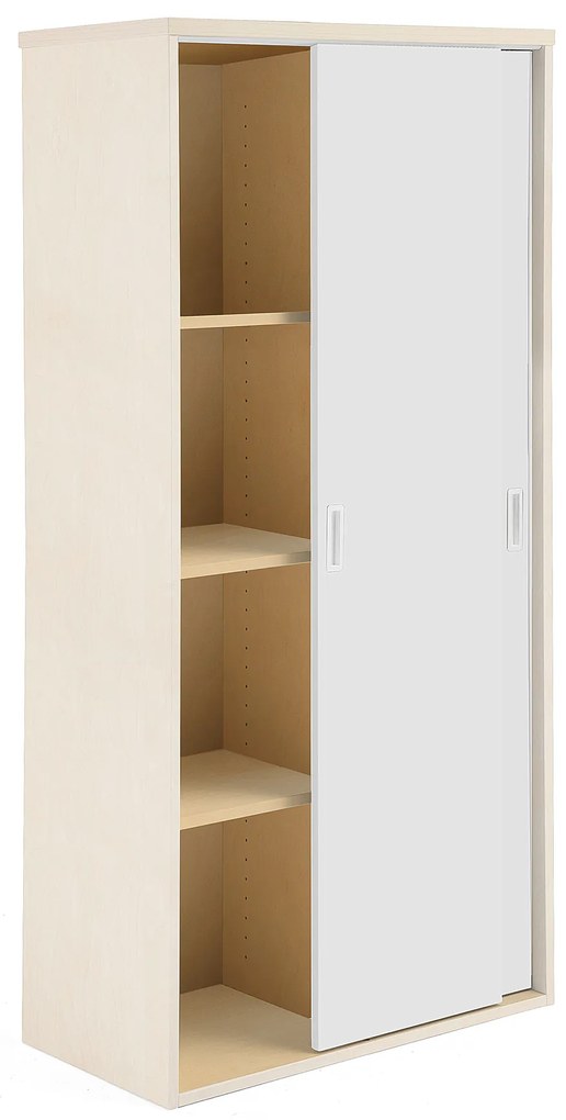 Kancelárska skriňa s posuvnými dverami MODULUS, 1600x800 mm, breza / biela