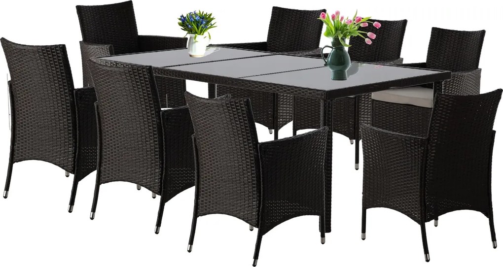 Garden Line ZÁHRADNÝ NÁBYTOK / 8 KRESIEL + VEĽKÝ STÔL / HNEDÁ + BEŽOVÁ *3654