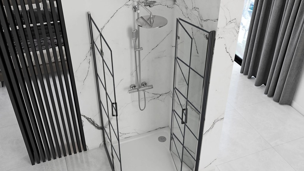 Štvorcový sprchovací kút REA MOLIER BLACK DOUBLE 100x100 cm, čierny/transparent - bez vaničky