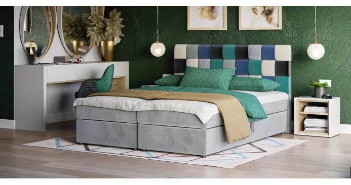 Dizajnová posteľ LAPIS 180x200, šedá s modrou