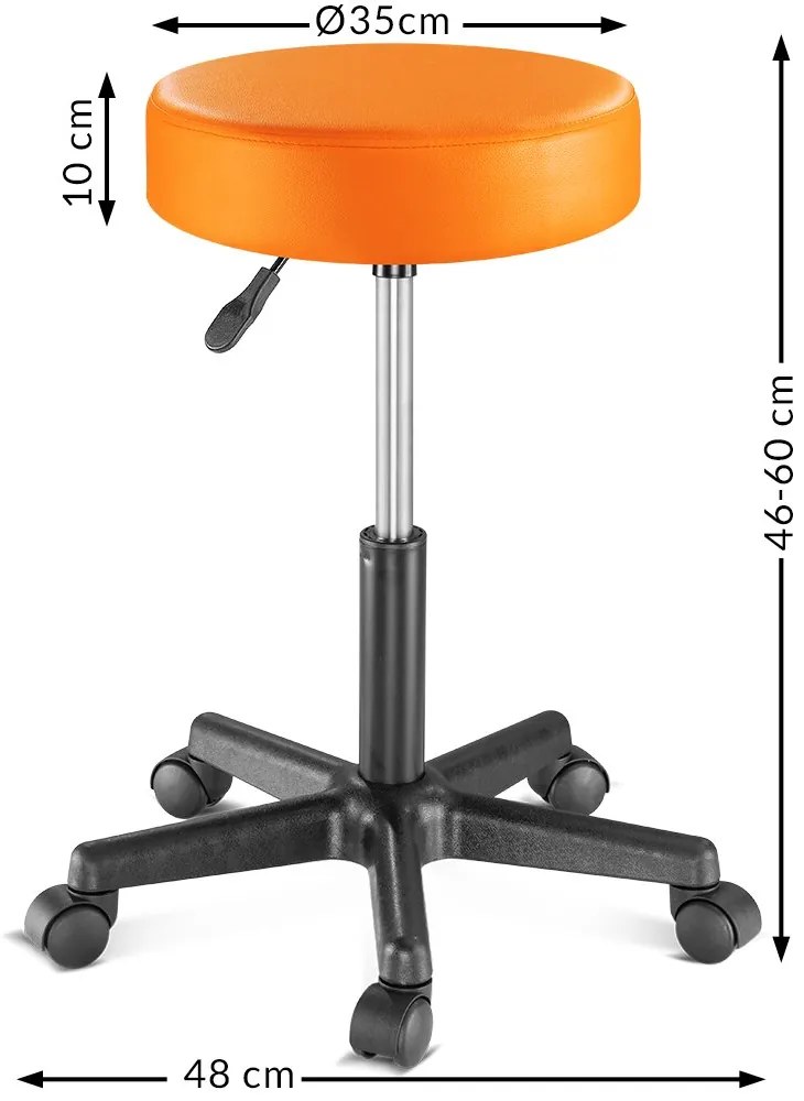 Casaria Taburetka na kolieskach, oranžová koženka, otočná 360°