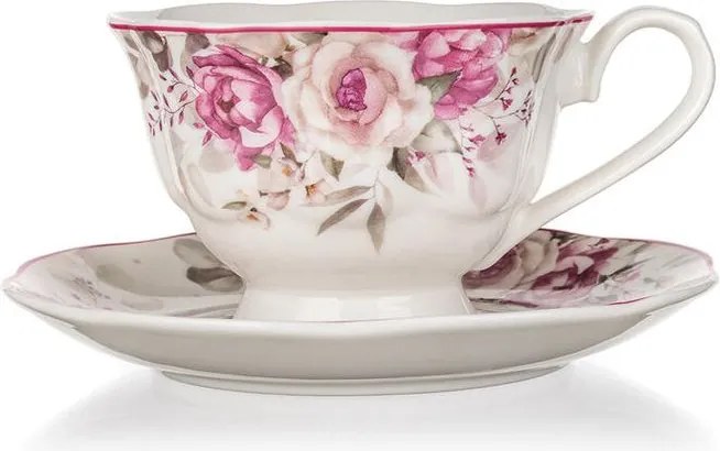 Keramická šálka na nôžke s tanierikom ROSE 220 ml