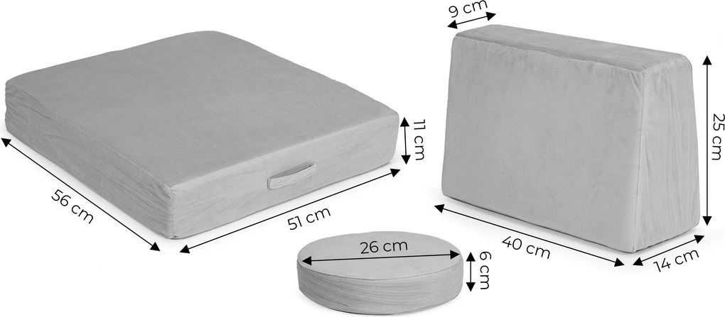 DIY veľká skladacia modulárna pohovka pre deti 8 mäkkých vankúšov - sivá ECOTOYS