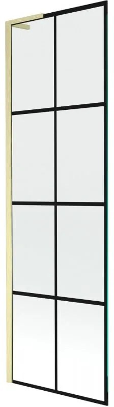 Mexen Next L, 1-krídlová vaňová zástena 60 x 150 cm, 6mm číre sklo-čierny vzor, zlatý matný profil, 895-060-000-03-77-55