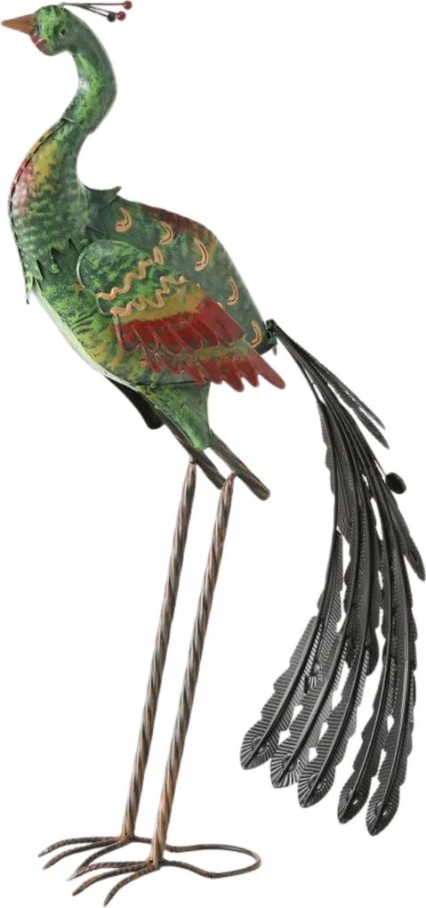 Záhradná kovová figúrka Peafowl Duo, 78 cm, zelená/modrá