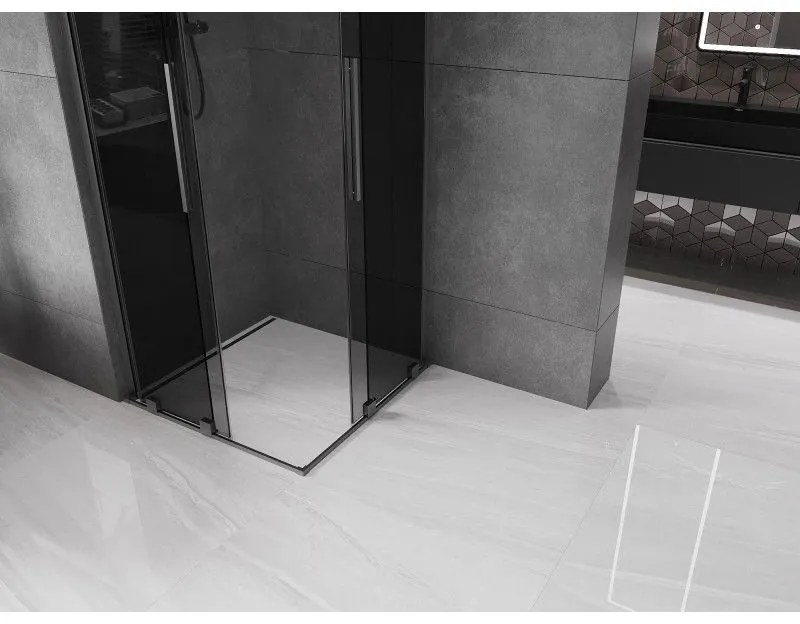 Mexen Velar L Duo, sprchový kút s posuvnými dverami 80 x 80 cm, 8mm šedé sklo, brúsený grafit, 871-080-080-02-43-66