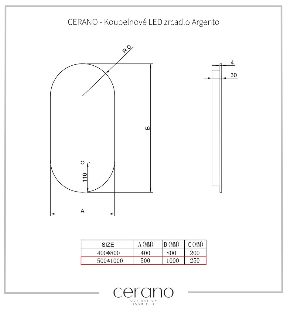 Cerano Argento, oválne LED kúpeľňové zrkadlo 100x50 cm, CER-CER-429337
