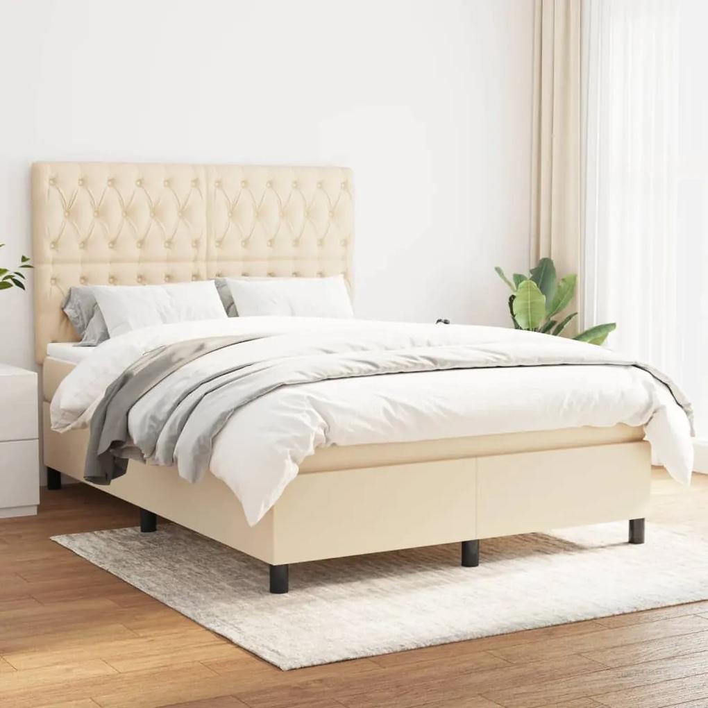 Boxspring posteľ s matracom krémový 140x190 cm látka 3142014