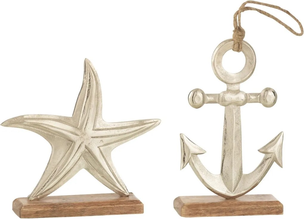 Set 2ks strieborná raw dekorácia hviezda a kotva Sea Decor - 20*5*19 cm