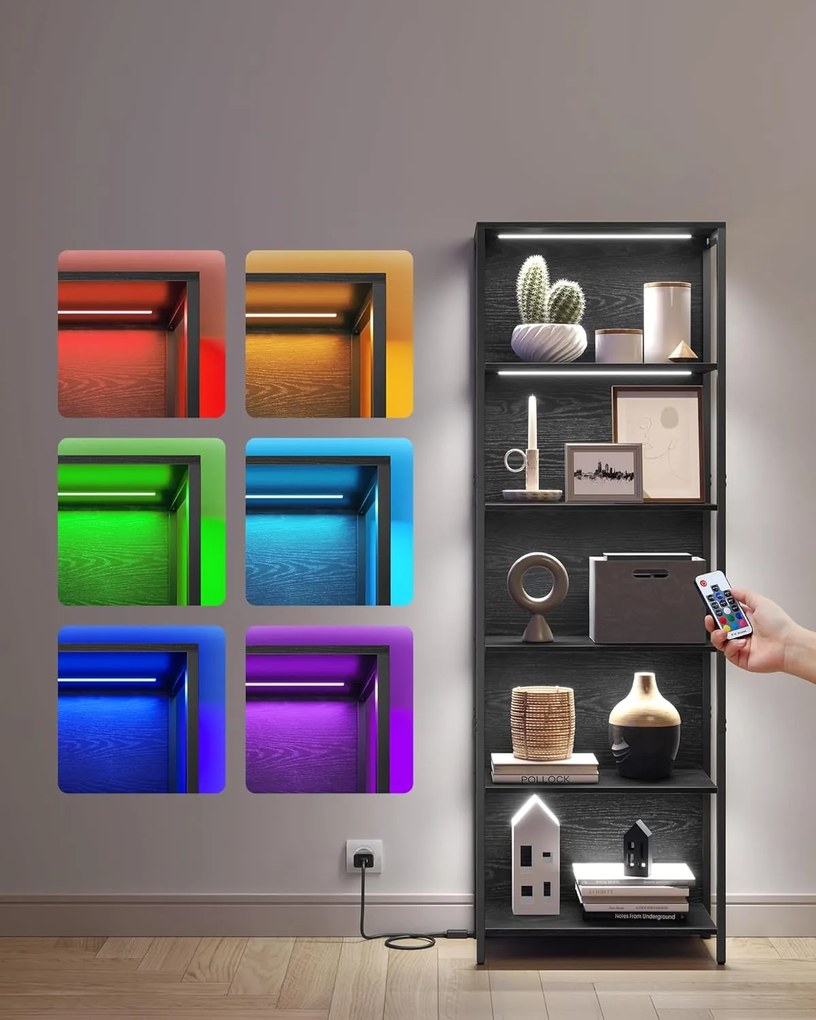 Knižnica s LED osvetlením Vasagle Lighty čierna