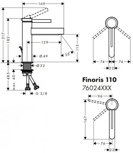 Hansgrohe Finoris, umývadlová batéria 110, s výpustom Push-Open, EcoSmart, chrómová, HAN-76023000