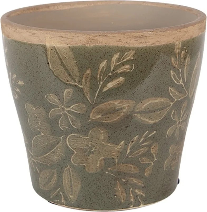 Zelený keramický obal na kvetináč s kvetmi Timothée M - Ø 12*10 cm