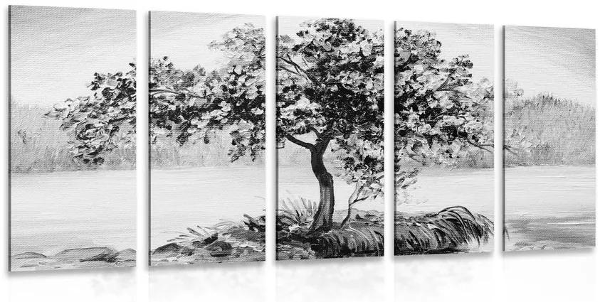 5-dielny obraz orientálna čerešňa v čiernobielom prevedení Varianta: 100x50