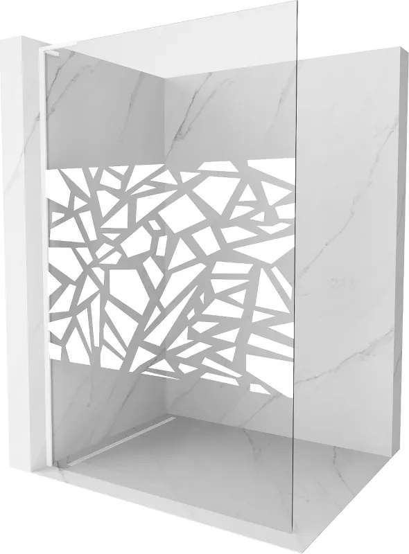 Mexen Kioto L, sprchová zástena Walk-In 110 x 200 cm, 8mm číre sklo biely vzor, biely profil, 800-110-103-20-85