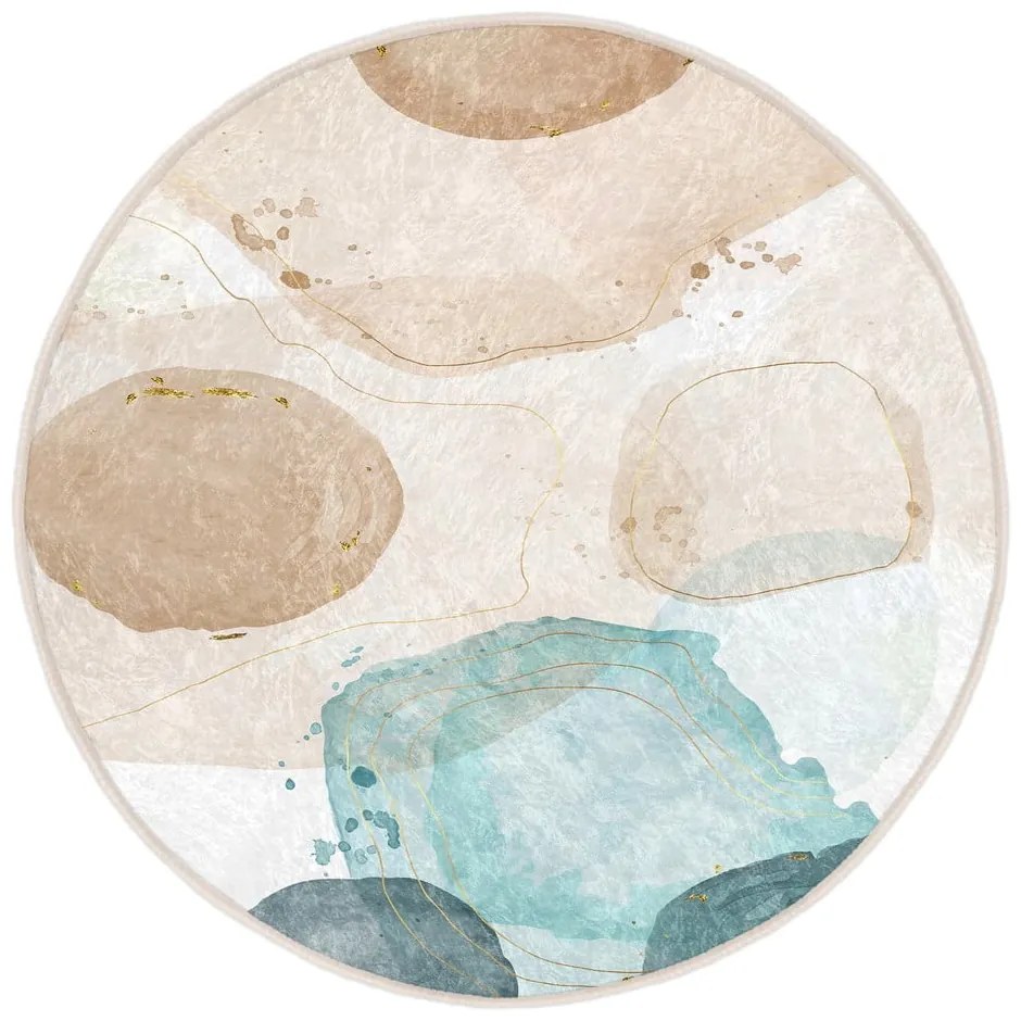 Modro-béžový prateľný okrúhly koberec ø 120 cm Puddle – Mila Home