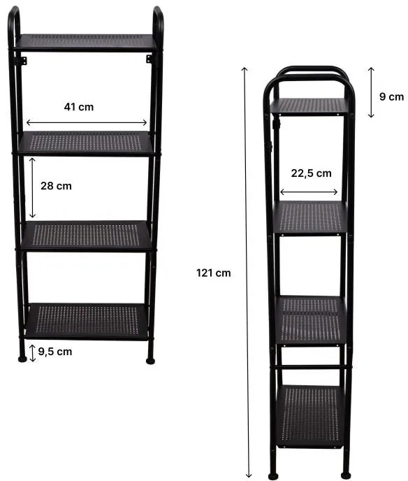 Erga Miki, 4-policový regál 420x220x1065mm, čierna matná, ERG-YKA-P.MIKI-4
