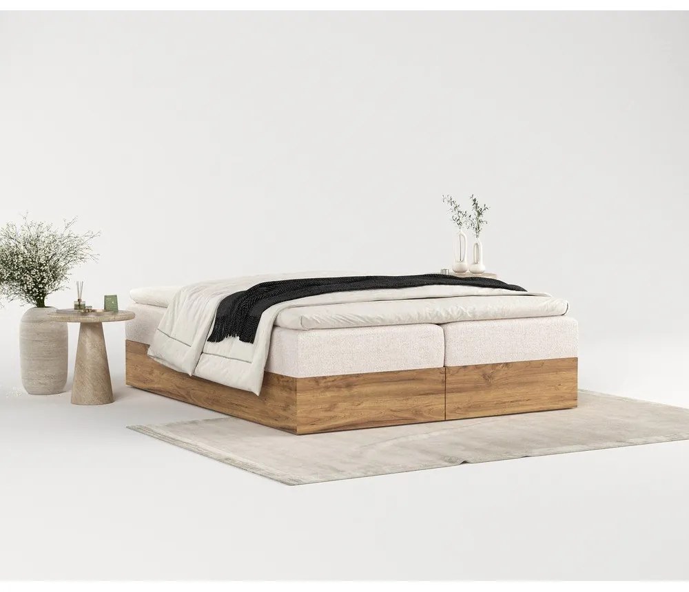 Boxspring posteľ s úložným priestorom 160x200 cm v prírodnej farbe/svetlohnedá Faro – Maison de Rêve