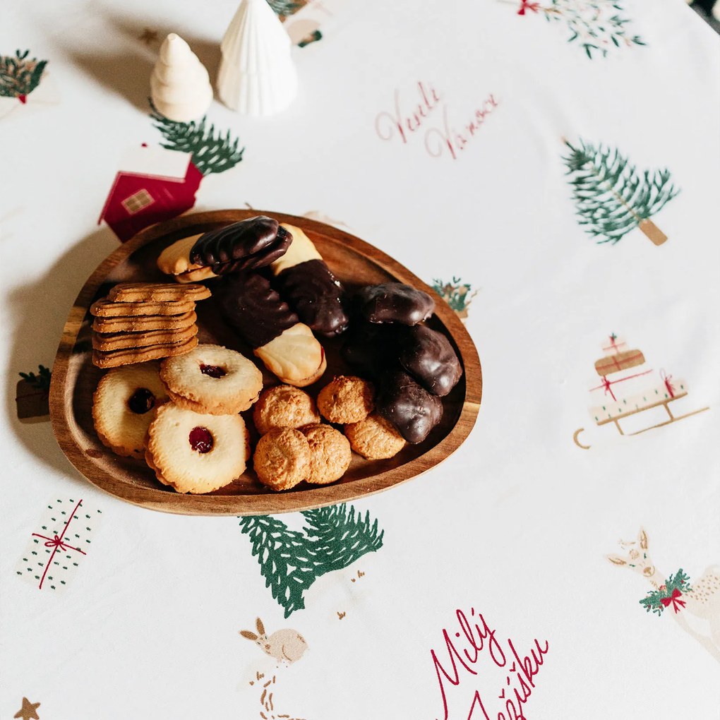 Goldea vianočný okrúhly obrus z pevnej bavlny - české vianoce Ø 130 cm