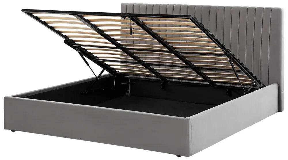 Zamatová posteľ s úložným priestorom 180 x 200 cm sivá VION Beliani