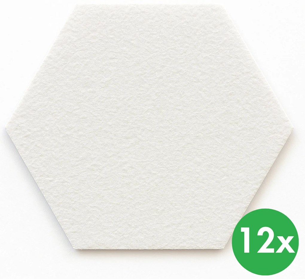 Akustický panel, samolepiace, šesťuholník, 30x26 cm, 12 ks, biela