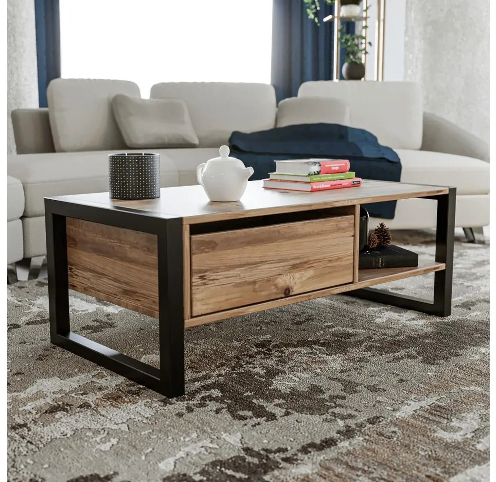 Konferenčný stolík HALDIZEN 55x105 cm čierna/hnedá