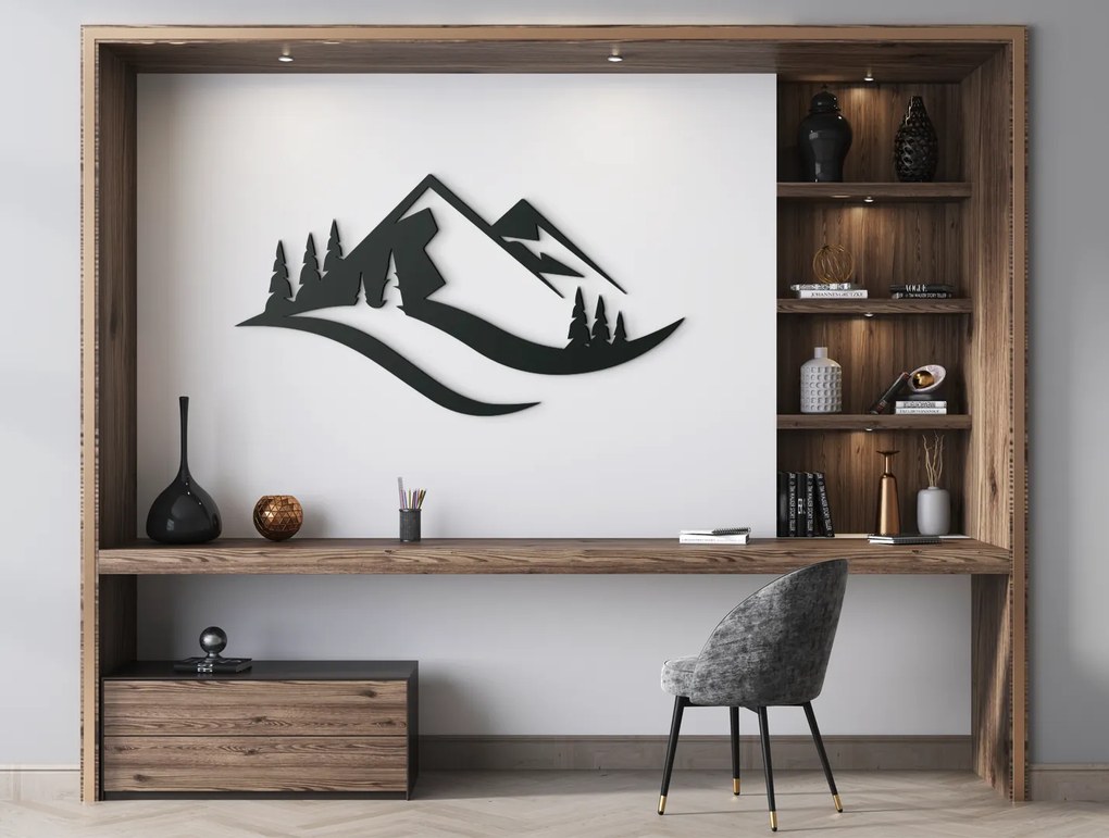 drevko Minimalistický obraz Hory a les Rozmer obrazu: 35 x 65 cm, Farba dekorácie: Čierna
